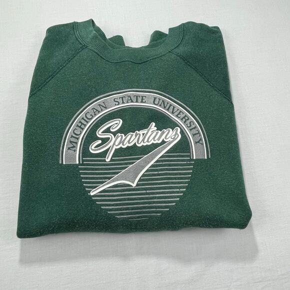 VTG Michigan State University Spartans Jansport Sweatshirt size L Green Raglan - Picture 7 of 8
